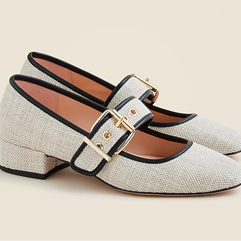 J CREW Teagan Mary Jane heels in Spanish canvas